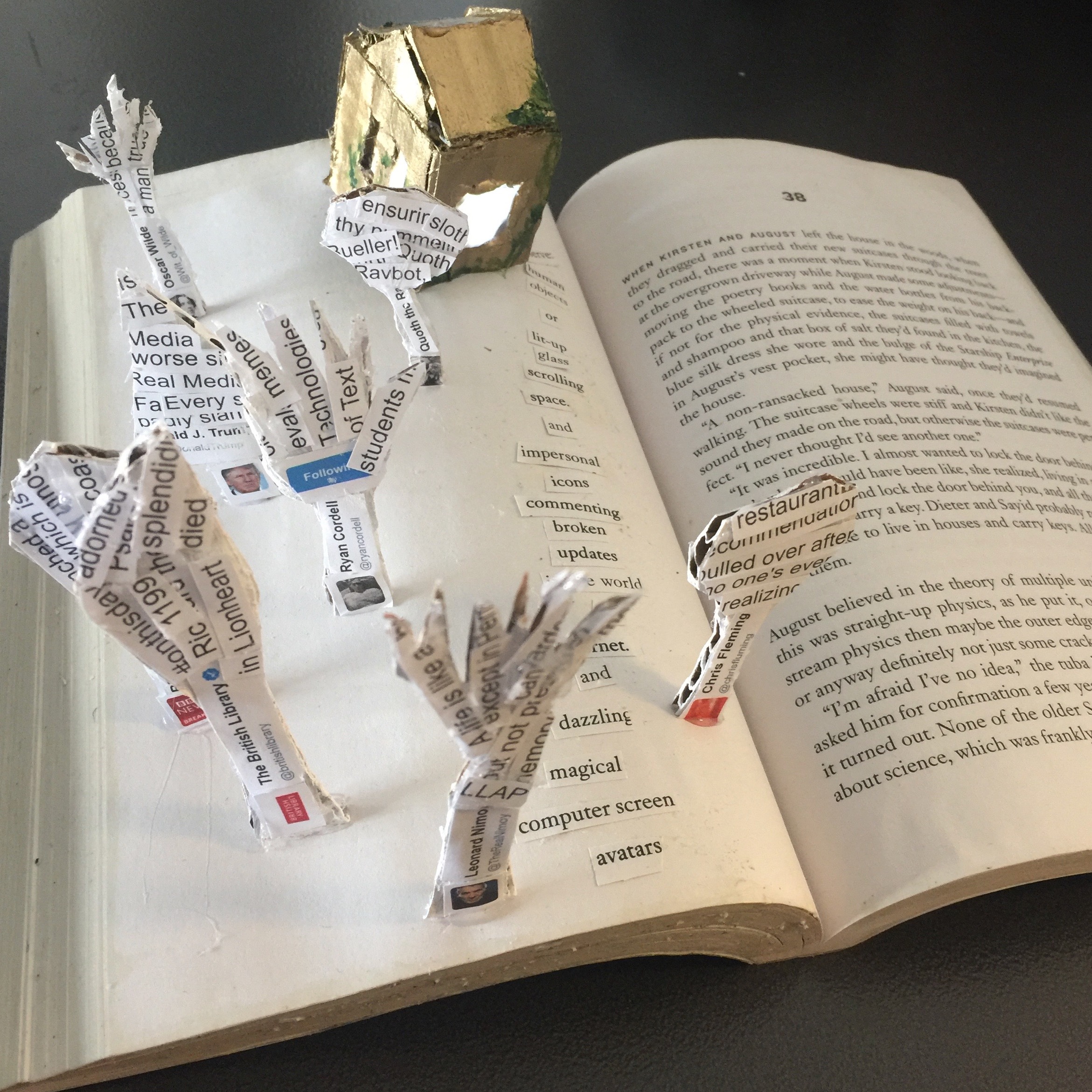 An altered book artwork about memory and preservation in *Station Eleven*